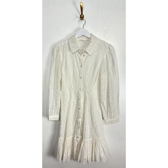 VERONICA BEARD Kylan Eyelet Cotton Shirtdress in White Size 2 - Picture 2 of 12
